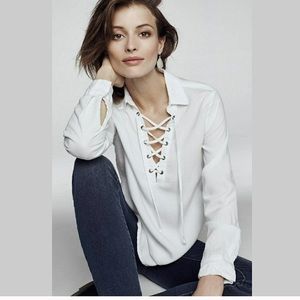 Anthropologie White Lace Up Tunic